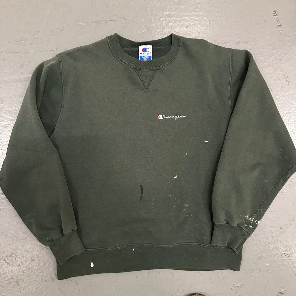 Champion Mens Sweatshirt Large Green Preowned Stains Faded Distressed